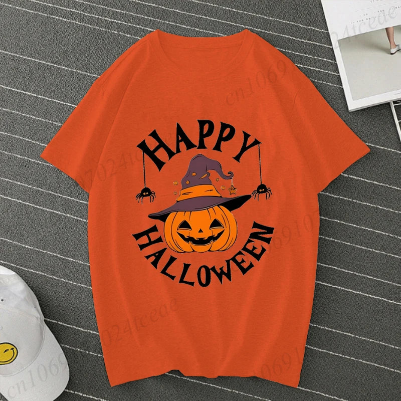 Happy Halloween Pumpkin Graphic Tee for Women