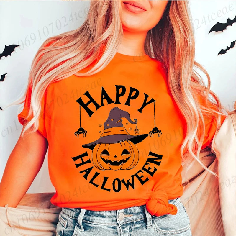 Happy Halloween Pumpkin Graphic Tee for Women