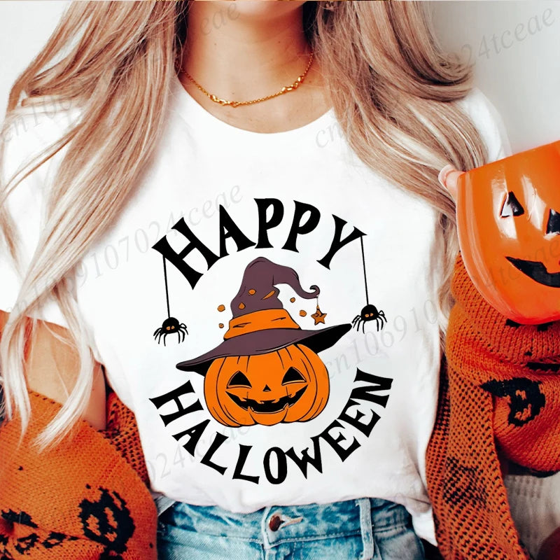 Happy Halloween Pumpkin Graphic Tee for Women