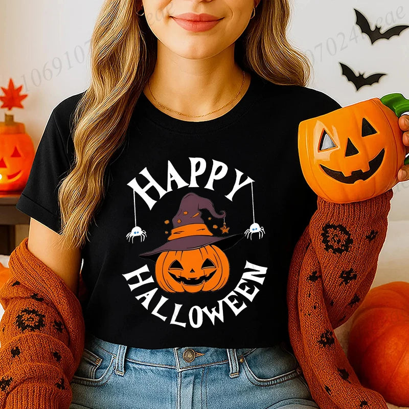 Happy Halloween Pumpkin Graphic Tee for Women